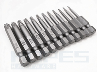 12pcs Set Mata Obeng Torx Termasuk T5 T6 T7 T8 T9 T10 T15 T20 T25 T27 T30 T40 Panjang 50mm