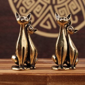 Ornement de chat en couple, <span class=keywords><strong>sculpture</strong></span> en laiton vintage, œuvre d'art, chats entrelacés, œuvre d'art pour la maison, le bureau, <span class=keywords><strong>statue</strong></span> de chat, décoration de la maison - Product Image 3