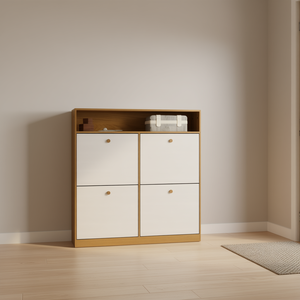 Meuble à chaussures moderne et minimaliste avec 4 tiroirs, conception anti-basculement, rangement autoportant pour entrée, en panneaux de particules de noyer - Product Image 2