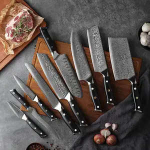 2024 nouvelles idées de produits couteau en acier damas 8 pièces ensemble 67 couches couteau en acier damas fait à la main japonais VG10 noyau en acier