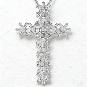 CUSTOM SILVER 10K/14K/18K GOLD PLATED LAB GROWN CVD DIAMOND CLASSIC ENGAGEMENT <b>GIFT</b> SWEATER CHAIN NECKLACE CROSS PENDANT - Product Image 2