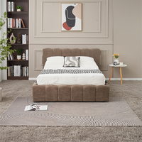 Lit double en tissu bouclé velours de conception italienne, luxe léger, avec dossier souple, cadre de lit avec système de levage à gaz et rangement pour la chambre à coucher