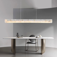 Lustre rectangulaire moderne en albâtre espagnol, suspension LED dimmable E12, blanc chaud, pour cuisine et salle à manger