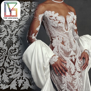 Tissu de dentelle africaine de luxe avec broderie de sequins perlés, tissu de dentelle en <span class=keywords><strong>tulle</strong></span> pour robe de mariée ou de soirée - Product Image 2