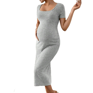 Robe de maternité pour femmes, robe de maternité d'été en tricot avec fente latérale, manches courtes, robe de <span class=keywords><strong>grossesse</strong></span> élégante pour séance photo quotidienne - Product Image 4