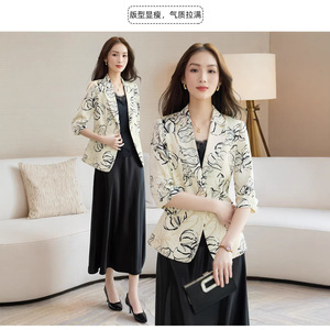 Women's Chiffon Blazer Set With Floral Print Elegant Summer Suit For Middle Aged Women - Product Image 5