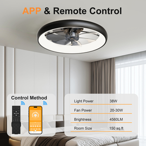 24.4" Large Size Black Ultra-Thin Ceiling <b>Fan</b> with Light 3-Color Temp Dimmable, <b>Remote</b> & APP Ideal for Large Rooms Living Areas - Product Image 3