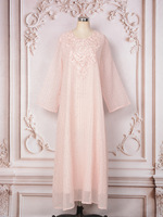 Robe longue musulmane de luxe 2026 Dubaï avec broderie florale en dentelle, col carré et manches cloche, tenue modeste