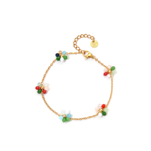 Fashion <b>Beaded</b> <b>Bracelet</b> PVD <b>Gold</b> Plated 316L Stainless Steel Sustainable Resistant Multicolor Floral Design - Product Image 2