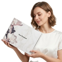 Boîte d'expédition en marbre blanc écologique avec motif floral aquarelle, texte et logo personnalisés pour emballage cadeau de soins de la peau, bougies, mariages et faveurs nuptiales