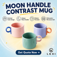 Tasse à café en porcelaine bicolore avec poignée en forme de lune, design créatif, empilable, en céramique, lavande et sauge, compatible lave-vaisselle et micro-ondes, pour mariage