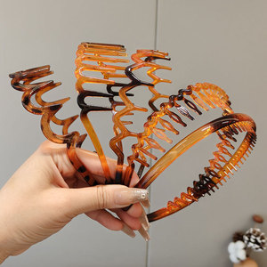 Serre-têtes en plastique noir unisexe, grande taille, à dents ondulées, extensibles et antidérapants, pour adultes, usage quotidien, vente en gros - Product Image 4