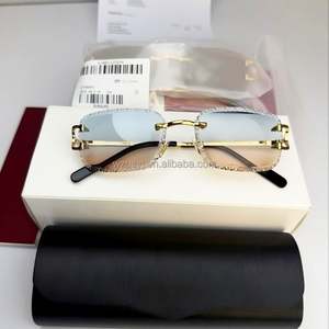 Gafas de Sol de Diseño UV400 con Montura Metálica, Estilo Carrito de Compras, con Logotipo, Corte de Diamante, Sin Montura, Modernas - Product Image 6