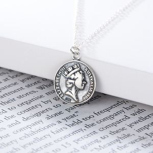 Collare di gioielli antichi in <span class=keywords><strong>argento</strong></span> Sterling 925 di alta qualità placcato in oro <span class=keywords><strong>collana</strong></span> con ciondolo a moneta Queen Elizabeth - Product Image 6