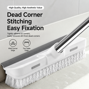 Brosse de <span class=keywords><strong>nettoyage</strong></span> 2-en-1 à long manche avec raclette et <span class=keywords><strong>balai</strong></span> à poils pour sols, idéale pour la maison, les piscines et les salles de bain - Product Image 1