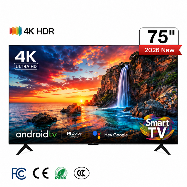 OEM 75 Inch 4K Android Smart TV Custom Logo Boot Screen Remote Control Packaging Private Label Manufacturer Low MOQ