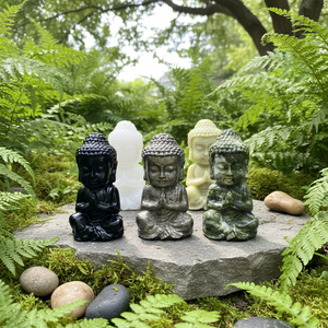 Statua di Buddha in Miniatura in Cristallo Naturale Intagliato, Ossidiana Nera, Giada e Pirite per Decorazione Casa - Product Image 1