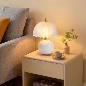 Cream Ceramic <b>Minimalist</b> Simple <b>Table</b> Bedroom <b>Bedside</b> Study Use Luxury High-End Creative Atmosphere Bedroom LED Light - Product Image 2