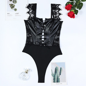 Body de PU Gótico para Mujer, Sexy, de Alta Calidad, con Tirantes Cruzados, Conjunto de Lencería, Venta al Por Mayor - Product Image 6