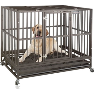 Jaula Resistente para Perros, Plegable, de Alambre Metálico, con Bandeja, Doble <span class=keywords><strong>Puerta</strong></span> y Divisor - Product Image 1