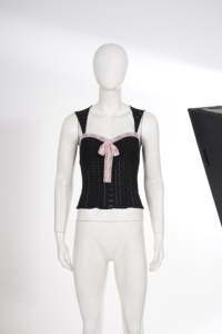 เสื้อสายเดี่ยวแต่งลูกไม้สีดำสไตล์ Y2K, เสื้อกล้ามรัดรูปผูกโบว์ด้านหน้า, เสื้อปักลายตาไก่น่ารักสำหรับฤดูร้อนสำหรับผู้หญิง - Product Image 2