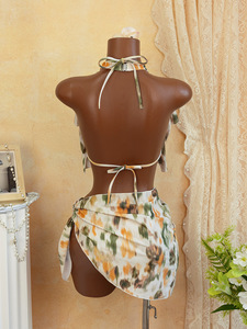 TW 2026 Customized New Four Piece Bikini Set with High Cut <strong>Swim</strong> <strong>Skirt</strong> <strong>Women's</strong> Sexy Backless Print Fashionable Layering Swimwear - Product Image 3