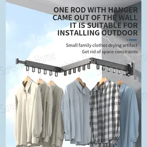 Wholesale Wall Mounted Space Saving Clothes Rod Folding Clothes Rack Retractable Home Laundry Drying Rack Hanger