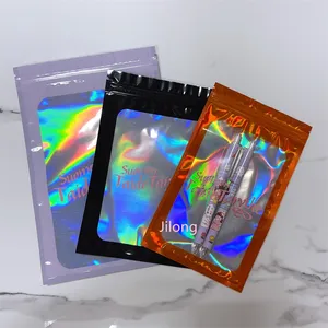 Stock Mylar Plastic laser Bags Smell Proof Pouches Zipper Resealable Storage Holographic Packaging