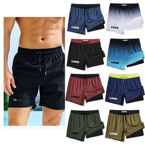 Customized <b>men's</b> quick drying beach shorts 2-in-1 fitness shorts and swimming <b>trunks</b> with compression lining - Product Image 4