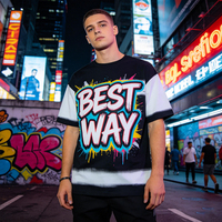 Camisetas de Algodón Negro con Lavado Ácido y Efecto Desgastado para Hombre, con Logotipo Serigrafiado, Corte Holgado, Bajo MOQ, Venta al Por Mayor, con Tu Etiqueta