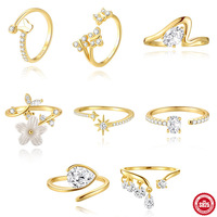 Bague ouverte réglable en argent sterling 925 plaqué or avec zircon papillon, hypoallergénique, bijoux quotidiens d'été pour femmes, vente en gros