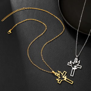 Collar de Cruz y <span class=keywords><strong>Paloma</strong></span> de Acero Inoxidable YK, Chapado en Oro, Joyería Cristiana para Mujeres y Hombres, Símbolo de Paz y Esperanza - Product Image 1
