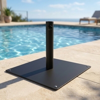 Support de parasol réglable JH-Mech OEM pour poteau de terrasse, montage facile, revêtement poudré noir, base de parasol robuste en acier au carbone