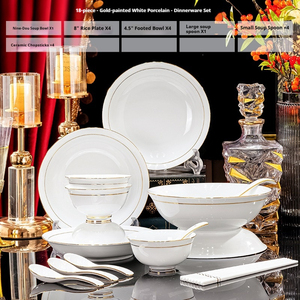 Services <span class=keywords><strong>de</strong></span> table en porcelaine fine <span class=keywords><strong>de</strong></span> luxe, bord doré, bols à soupe blancs, assiettes, <span class=keywords><strong>vaisselle</strong></span> en céramique <span class=keywords><strong>pour</strong></span> hôtel, restaurant, mariage - Product Image 2