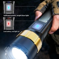 Lampe torche laser blanche multifonction SA-M123, rotative, à focalisation, rechargeable, grand faisceau, pour extérieur, longue durée de vie de la batterie