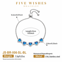 Bracelet en acier inoxydable 316L JinSpark 'Five Wishes' avec zircon en forme de cœur, plaqué or 18 carats, réglable, étanche, pour femmes