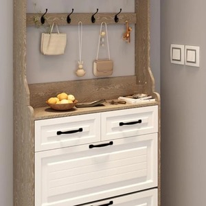 <span class=keywords><strong>Perchero</strong></span> de madera de ingeniería blanca moderna 2 en 1 árbol de salón delgado con y Zapatero de cajón abatible oculto para pasillo de entrada - Product Image 3