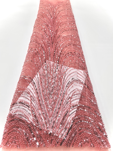 NI.AI奢华串珠蕾丝新娘网眼亮片珍珠网蕾丝面料婚纱材料 - Product Image 5