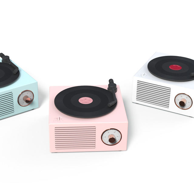 Retro Atom Vinyl Speaker Mini Wireless Audio Player with Ambient Atmosphere, Vintage Record Player Style, Perfect Gift