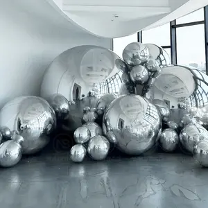 Kerst Grote Glanzende Ballen Groot Formaat Zilver Opblaasbare Ballonnen Chroom Reflecterende Spiegel Bal Bol Voor Party Disco Decoraties