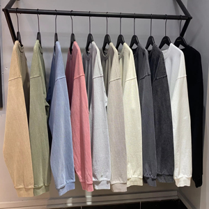 Camiseta de Manga Larga Extra Grande, 100% Algodón, 250 GSM, con Logotipo Personalizado, Lavado Ácido Vintage, Batik Unisex, Peso Pesado - Product Image 1