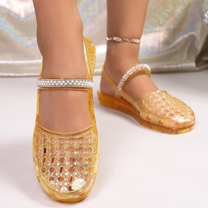 Sandalias de gelatina con correa de diamantes de imitación para mujer, con punta cerrada y talón descubierto, plataforma, para verano, playa, zapatos de plástico - Product Image 2