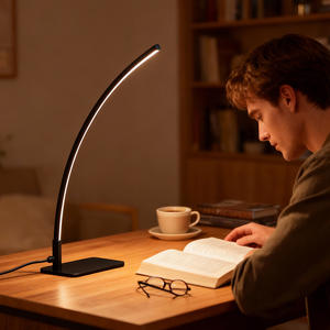 Lampe de table LED incurvée blanche, lampe de bureau moderne pour la lecture, avec 3 températures de couleur, gradation progressive, lampe de chevet pour le bureau, l'étude - Product Image 4