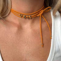 Nouveauté pour le commerce extérieur : Collier décoratif multi-couches avec breloque cœur en chaîne de bambou tressée, lettres bulles DIY (26 lettres)
