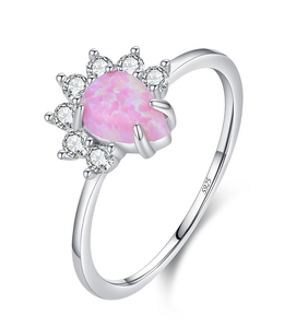 Flower pink <b>Opal</b> <b>Ring</b> 925 Sterling <b>Silver</b> Prong Setting Round Brilliant Cut Diamond Women's Romantic Engagement <b>Ring</b> - Product Image 1