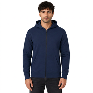 Sweat-shirt à capuche unisexe léger noir à fermeture éclair intégrale, coupe classique, en molleton de coton, couleur unie, design zippé - Product Image 1