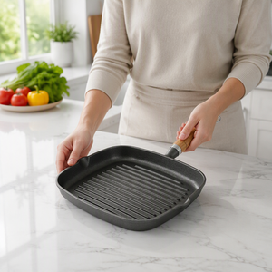 Fabrika Toptan Ev Tipi Mutfak Kare Mini Tava Dökme Demir Yapışmaz Barbekü Izgara Tavası Ahşap Saplı - Product Image 2
