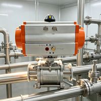 Vanne à bille pneumatique sanitaire à trois colliers en acier inoxydable 316L, vanne de régulation automatique pour les conduites alimentaires, des boissons et pharmaceutiques