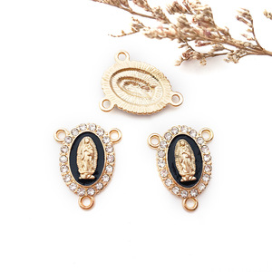 Emaille Strass Unser Lieben Weibliche Jungfrau Maria Gliederungsmedalje Blumenrosen-Tischwerk Legierung Kruzifix Gliederungs-Armband Anhänger Reize - Product Image 5