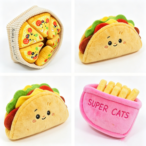 Collection de peluches sur le thème de la restauration rapide, personnalisable, pour jeux d'imitation ou décoration, adorables animaux en peluche en forme de tacos souriants pour enfants - Product Image 1
